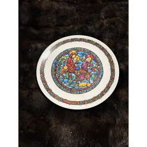 Lot of 2 plates Limoges France Christmas Stained Glass Porcelain Plate Flight